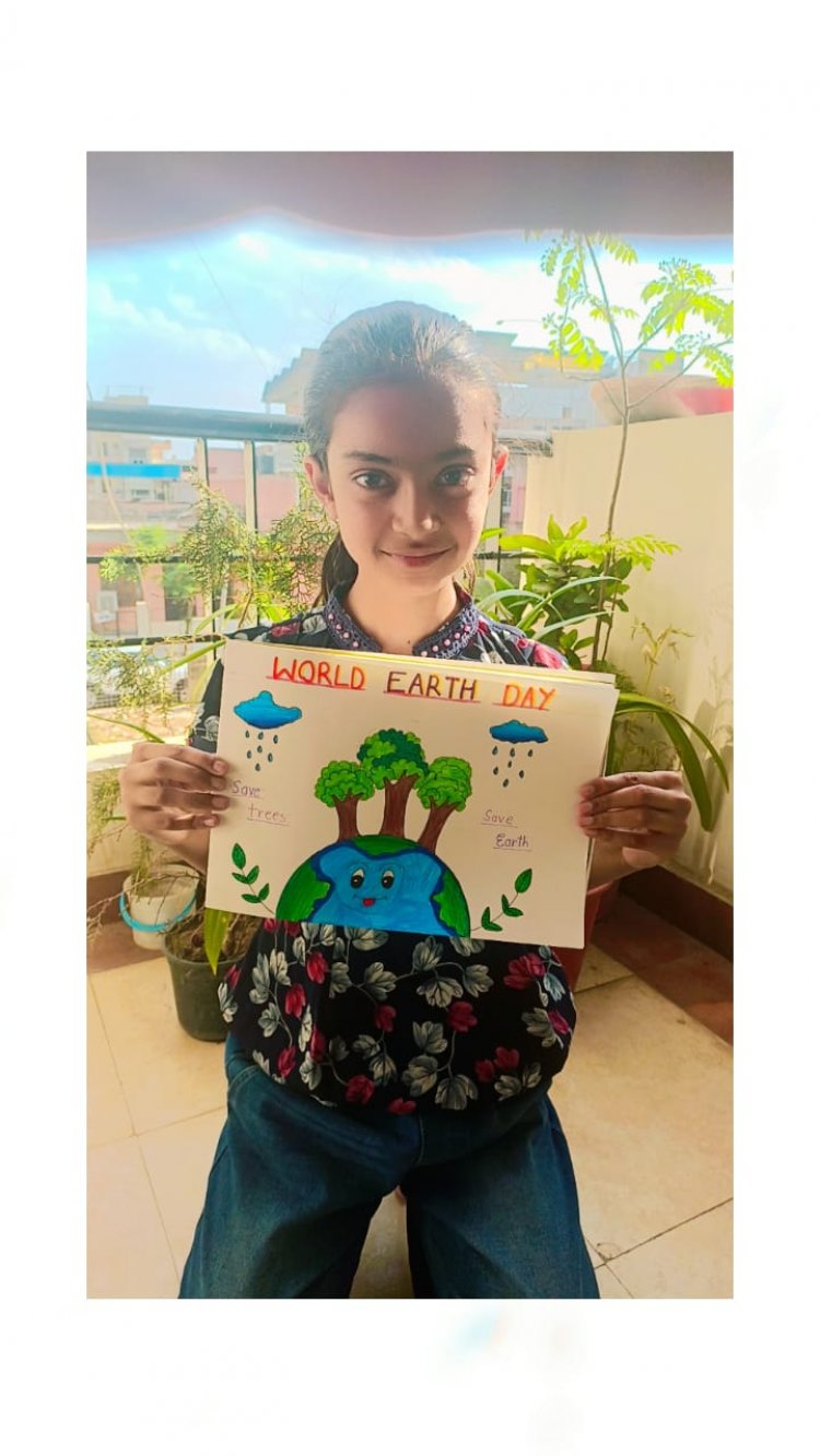 world earth day: भवी सोकल ने पेड़ पौधे, बरसात की पेंटिंग बनाकर दिया सेव अर्थ का संदेश