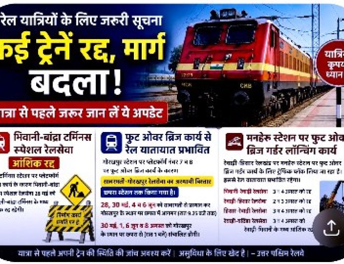 कई ट्रेनों के रूट बदले, कुछ रद्द… सफर से पहले जरूर पढ़ लें ये खबर वरना हो सकती है परेशानी!