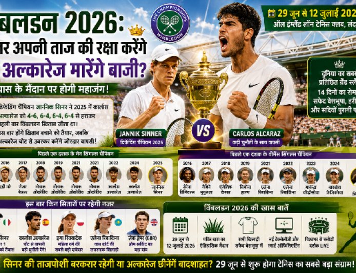 विंबलडन 2026: सिनर अपनी ताज की रक्षा करेंगे या अल्कारेज मारेंगे बाजी? घास के मैदान पर होगी महाजंग!
