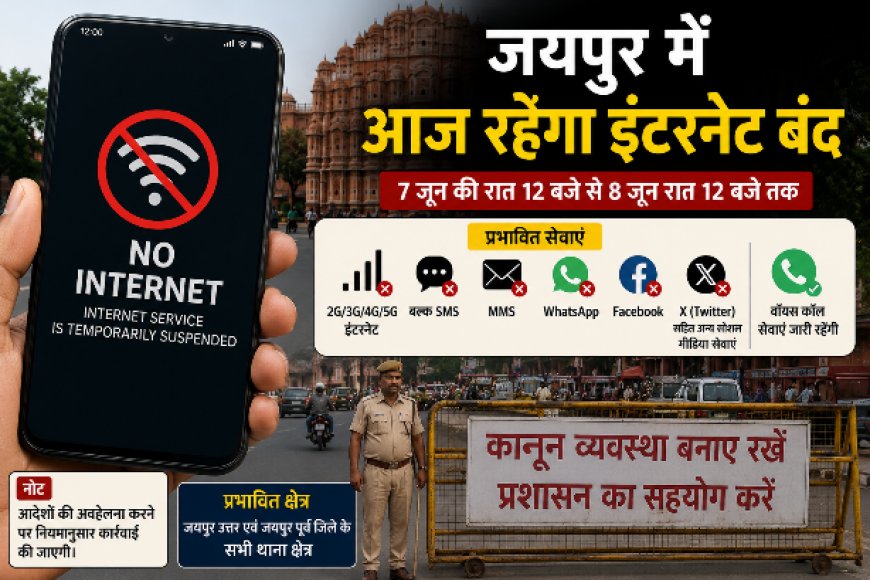 इंटरनेट पर 24 घंटे का ब्रेक: जयपुर में 8 जून को मोबाइल डेटा बंद, JDA की कार्रवाई से पहले प्रशासन अलर्ट