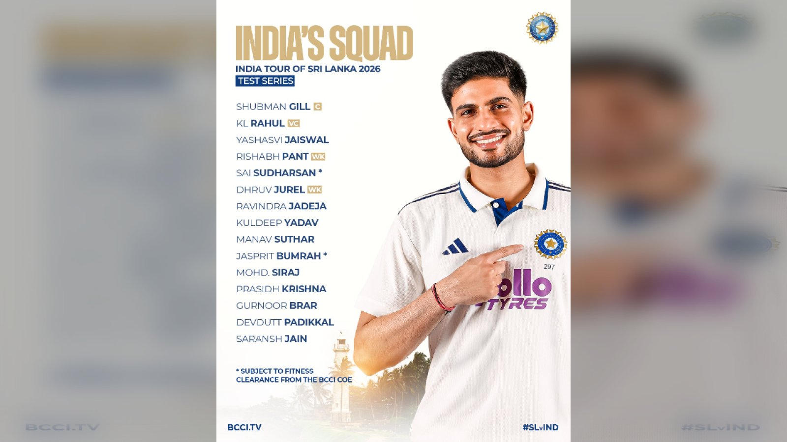 Team India का Sri Lanka Mission शुरू: Washington Sundar बाहर, नए खिलाड़ी की एंट्री ने बढ़ाया सस्पेंस; BCCI ने घोषित की पूरी Test Squad
