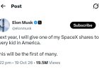 Elon Musk का ऐलान: 2027 में अमेरिका के हर बच्चे को मिलेगा 1 SpaceX Share, कीमत करीब ₹1 लाख करोड़