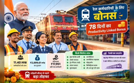 Railway Employees के लिए 78 दिनों का PLB मंजूर, 11.40 लाख कर्मचारियों को मिलेगा ₹2009.61 करोड़ का Bonus