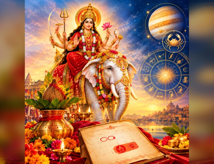 Shardiya Navratri 2026 आज से शुरू: हाथी पर सवार होकर आईं मां दुर्गा, बनेंगे Sarvartha Siddhi और Amrit Siddhi Yoga