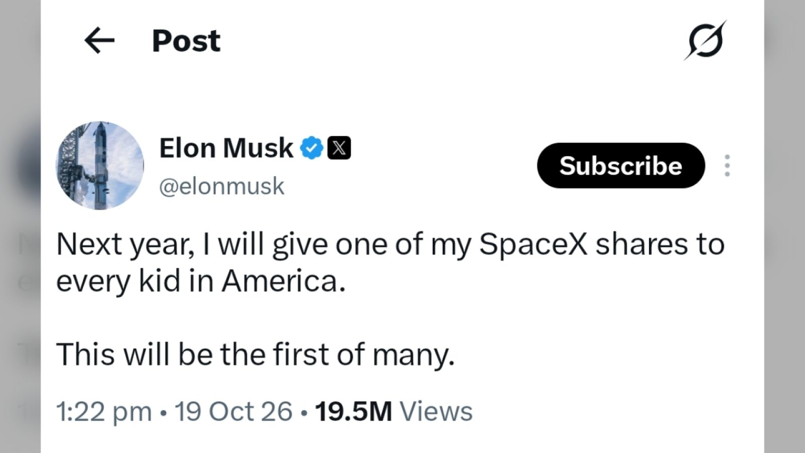 Elon Musk का ऐलान: 2027 में अमेरिका के हर बच्चे को मिलेगा 1 SpaceX Share, कीमत करीब ₹1 लाख करोड़
